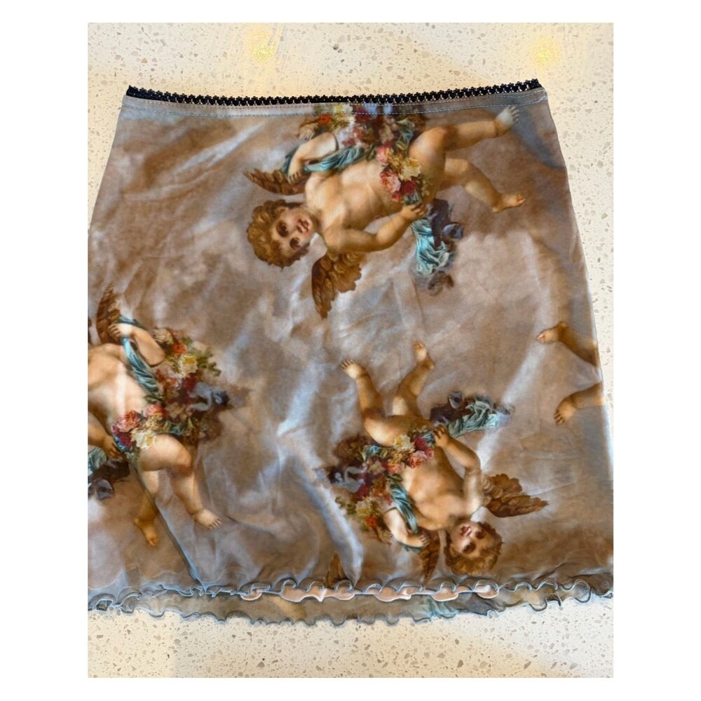 Urban Outfitters Cherub Print Mini Skirt in Light Blue and Beige XS